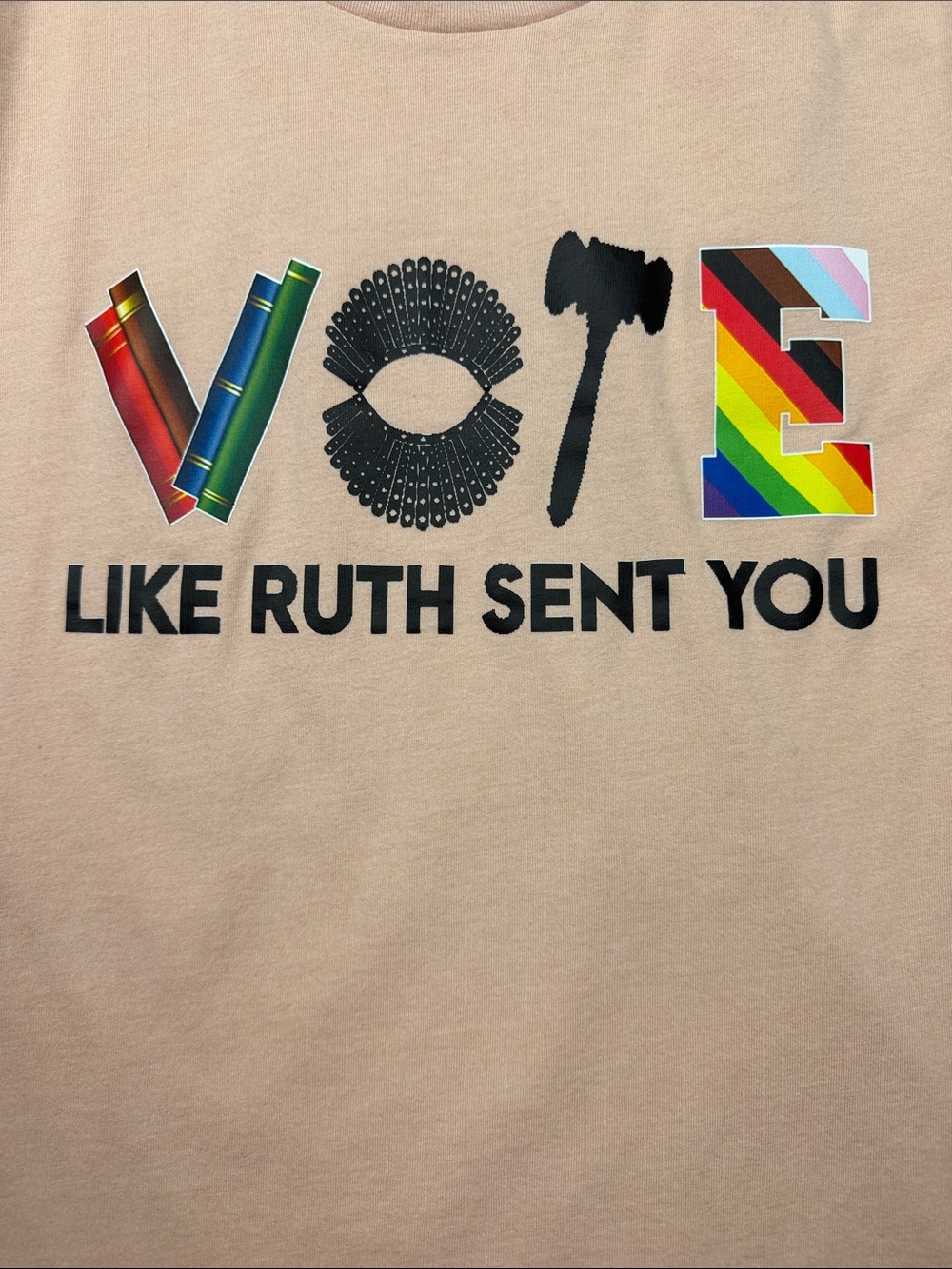 Bella Canvas Peach Short Sleeve Tee with Multicolor 'VOTE' Graphic - Picture 4 of 7